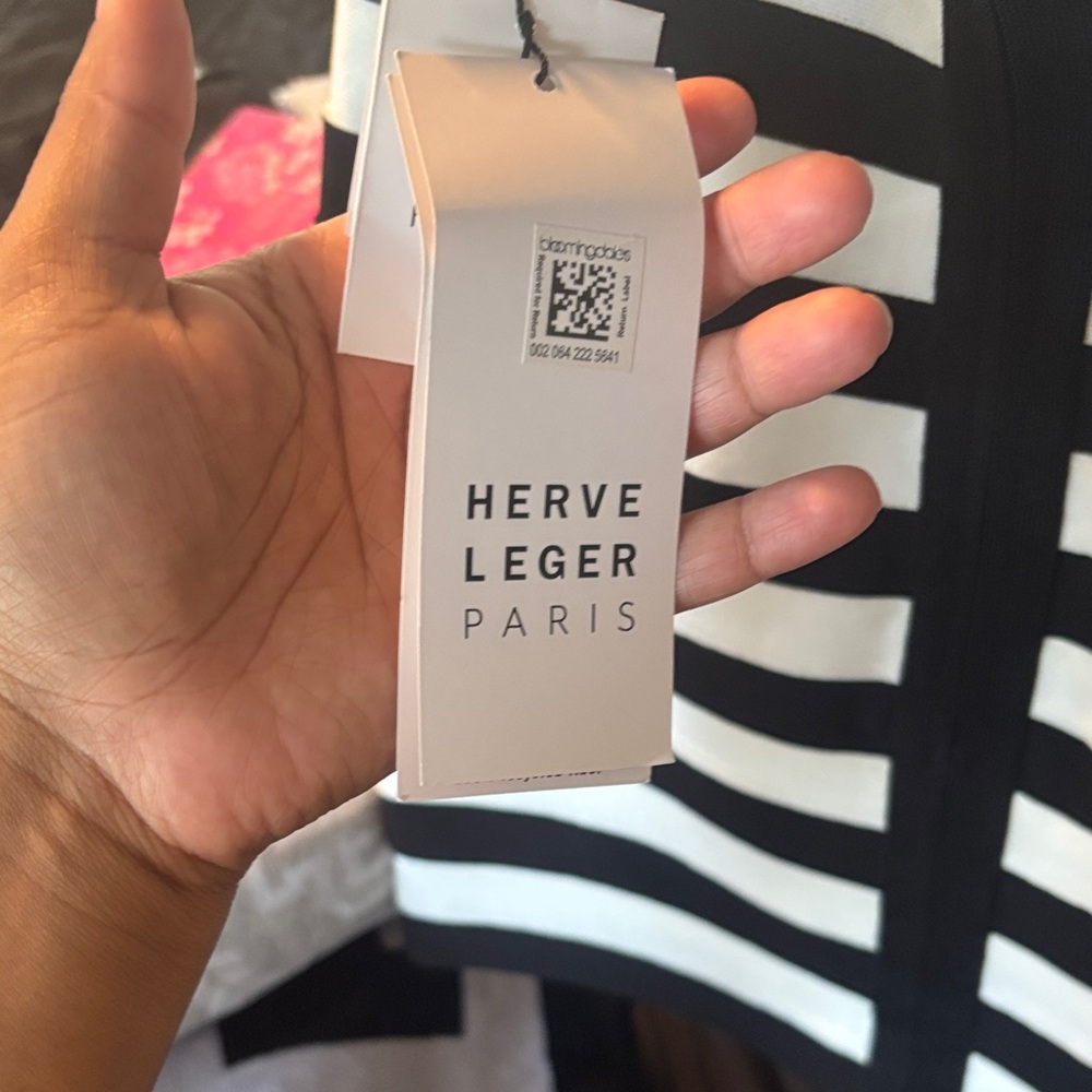 Herve Leger Black and White Striped Dress - Picture 4 of 5